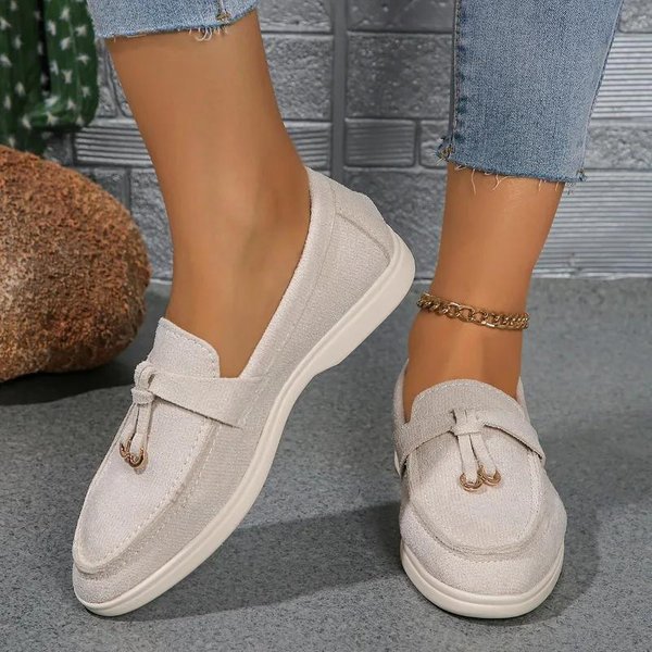 Nuevos Mocasines Para Mujer Slip On Zapatos Planos Casuales De Primavera OtoñO Zapatos Individuales De Cuero Cachemira Talla Grande 43 42 Beige-image