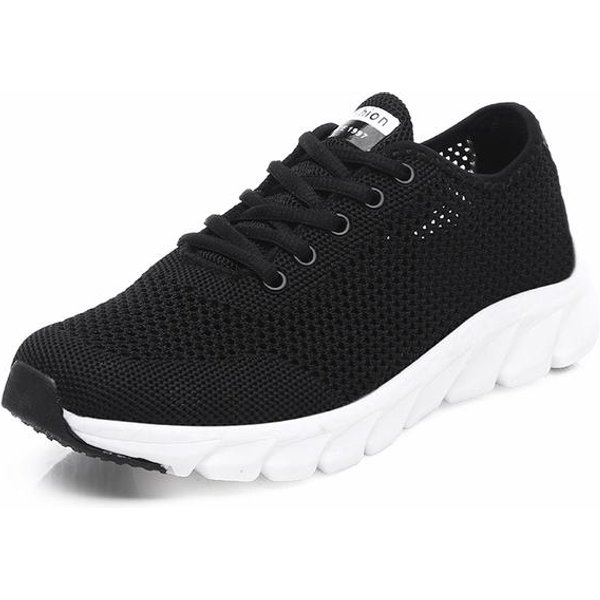 Rimocy Malla De Punto Transpirable Zapatillas Planas Casuales Con Cordones Zapatos Para Caminar Mujer Tenis Femenino Zapatos Deportivos De Verano 38 Negro-image