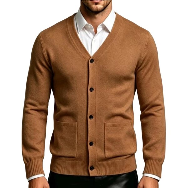 MęSki Sweter Rozpinany Z Dekoltem V, Dopasowany, W Modnym Kolorze, Casualowa Dzianina Do Noszenia Na Co Dzień Xxxxxl-image