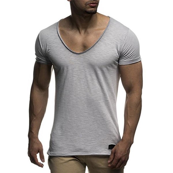 T-Shirt Z KróTkim RęKawem I Dekoltem W Serek Top Slim Muscle Casual T-Shirt MęSki 3XL Szary-image