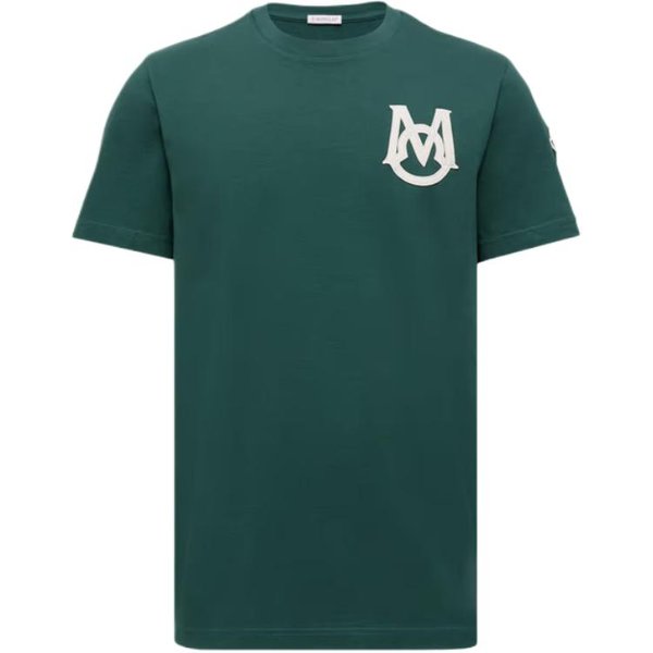 Moncler FW25 Camiseta De AlgodóN Con Monograma Para Hombre Tops Verde Hoja K20918C000348390T86G M Black-image