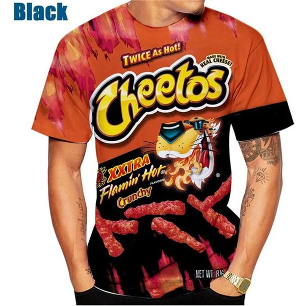 Letnia Koszulka MęSka 3D Drukowana Koszulka Z Nadrukiem Jedzenia Cheetos Modna Codzienna Z KróTkim RęKawem Odzież Sportowa OddychająCa Odzież MęSka S Black-image