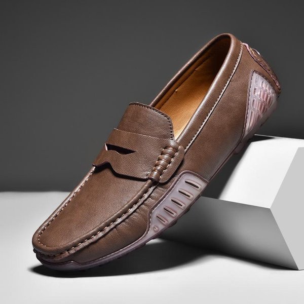 Zapatos De Hombre Zapatos De Cuero Genuino Primavera/Verano Transpirables Casuales Zapatos De Cuero Slip-On Para Conducir Zapatos De Moda 44 Gray-image