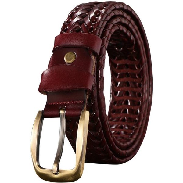 Nuevo CinturóN CinturóN De Cuero Para Hombre Tejido A Mano Casual Salvaje Simple Marea 115Cm Rojo Vino-image