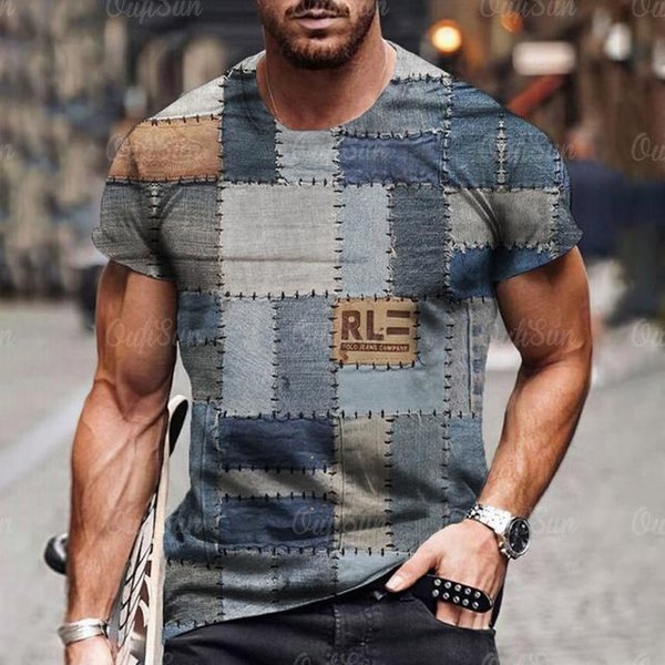 Camiseta Para Hombre Con Estampado GráFico De Patchwork Digital 3D, Camisetas De Manga Corta, CóModas, Informales, EláSticas, Cuello Redondo, Para Actividades Al Aire Libre 4XL-image