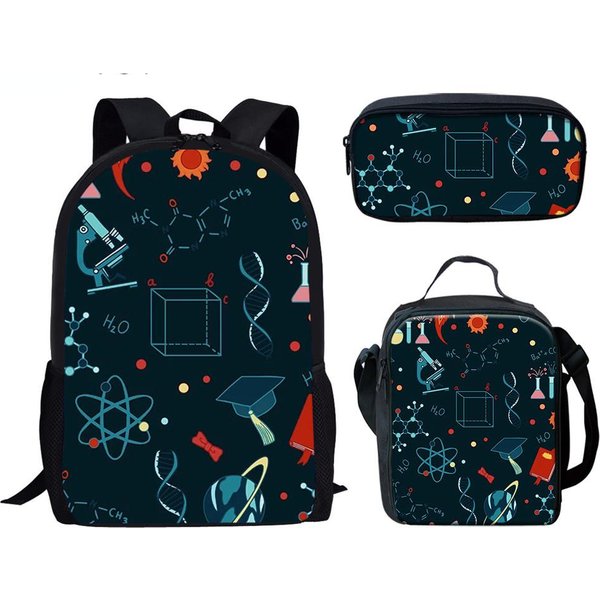 CláSico Popular Divertido CientíFico Experimento ImpresióN 3D 3Uds/Set Alumno Mochilas Escolares Mochila Para PortáTil Mochila Diaria Bolsa De Almuerzo Estuche-image