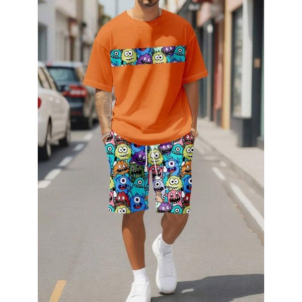 Prosty Marmur 3D Nadruk Letni Casualowy MęSki Top Z OkrąGłYm Dekoltem I Szorty Miejska Moda Uliczna MęSki Garnitur Codzienny Casualowy Komfort 2XL-image