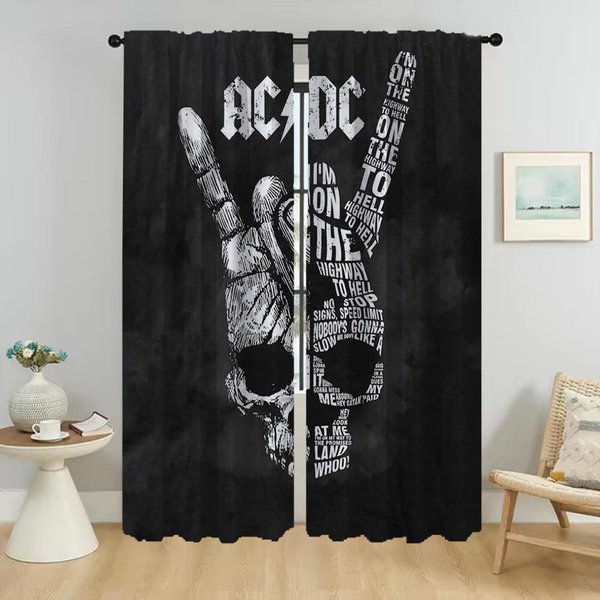 Partition Rock-Acdcs Cortina Blackout Para HabitacióN 2 Paneles Cortinas De Cocina Estores Cortinas Para Interior Del Hogar DecoracióN De Halloween NiñO W60Xh90Cmx2Pcs-Cl-image