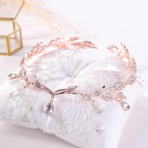 Luksusowa KryształOwa Korona śLubne Akcesoria Do WłOsóW śLub Rhinestone Waterdrop Liść Tiara Opaska Z Koroną Frontlet Brides BiżUteria Do WłOsóW! ZłOty-image