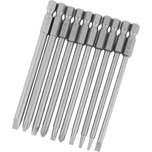 Juego De 10 Puntas De Destornillador BST MagnéTicas De VáStago Hexagonal De 100 Mm Y 14 (Estrella De Seguridad Ranurada Y Cruzada )-image