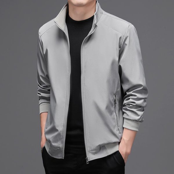 Chaquetas De Moda SóLidas Para Hombre, Abrigo De Primavera, Chaqueta Para Hombre, Chaquetas De BéIsbol Casuales De Moda De Corte Coreano, Abrigos De Cuello Alto 5XL Gris-image