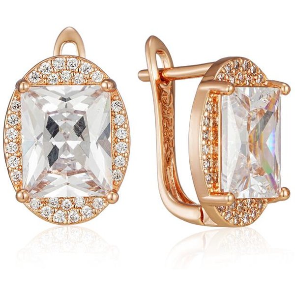 Pendientes Ingleses Grandes Cuadrados Brillantes De Zirconia Natural Color Oro Rosa Para Mujer Fiesta De Boda JoyeríA Fina White-image