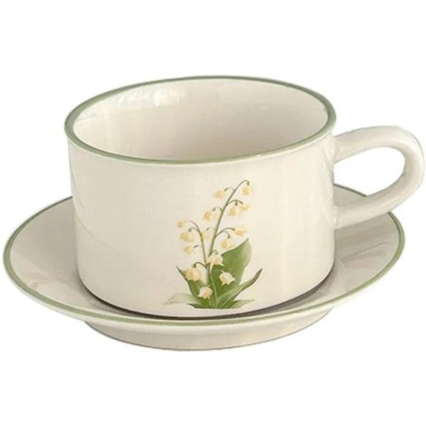 Taza De CeráMica Estilo Europeo Retro De 380Ml Con DiseñO Floral Juego De Taza Y Platillo Para Café Taza Exquisita Para Latte Té De La Tarde Plato Para Postre-image