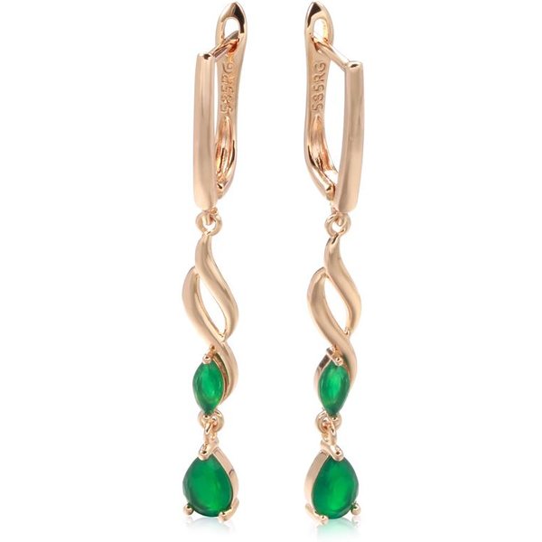 Kienl Nueva Tendencia Pendiente Largo Colgante Oro Rosa Para Mujer Pendientes De Flor De Zirconia Natural Verde Vintage JoyeríA De Novia Boda-image