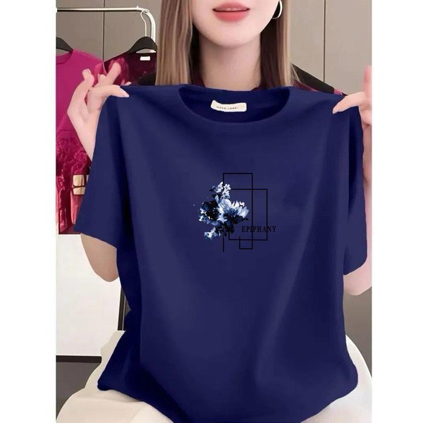 Venta De LiquidacióN: Elegante Camiseta Estampada De Manga Corta Para Mujer, Corte Holgado Con Cuello Redondo, Aspecto Adelgazante Y Juvenil, Perfecta Para Ropa Casual. XL-image