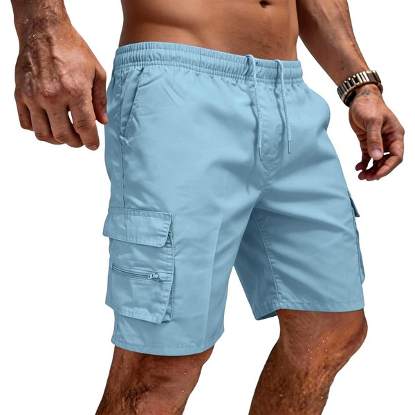 Pantalones Cortos Cargo Ligeros Para Hombre De Ajuste Relajado Casual Con MúLtiples Bolsillos Para Deportes Al Aire Libre Con Cintura EláStica Y CordóN XXL Azul Cielo-image