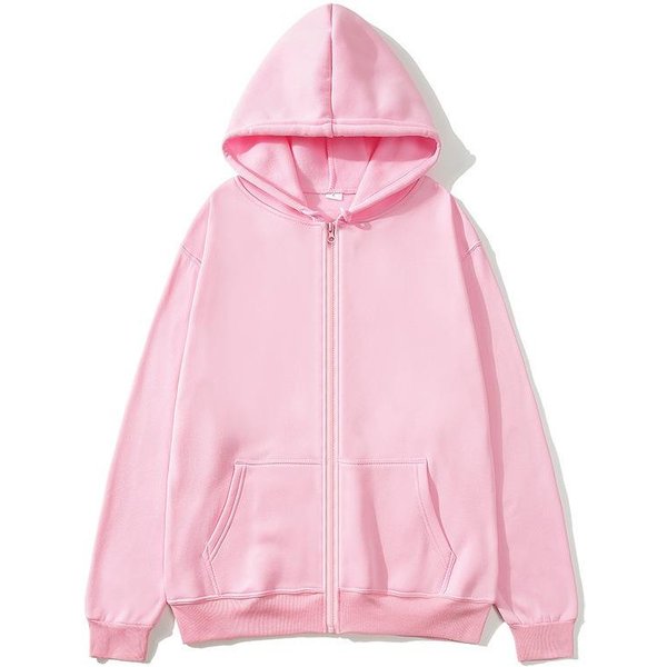 Jesień Zima Unisex Bluza Rozpinana Na Zamek Kardigan Bluza Z Kapturem Jednolity Kolor Pusta Odzież Sportowa Top S RóżOwy-image