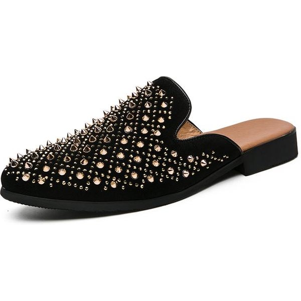 Nuevas Zapatillas Con Remaches De PúAs Doradas Brillantes Zapatos Casuales Para Hombre Moda Punk Heavy Metal Zapatos De Vestir Para Hombre Zapatos Planos Slip On Medios Zapatos Para Hombre 46 Amarillo-image