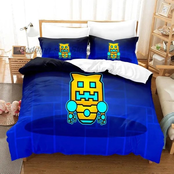 Zestaw PośCieli 3D Angry Geometry Dash Rozmiar Jednoosobowy Twin PełNy Queen King Poszewka Na KołDrę Dla DorosłYch Dzieci Sypialnia EU Single 135X200Cm-image
