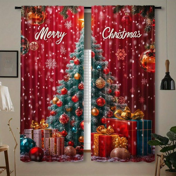 2 Piezas Cortinas NavideñAs Reno Papá Noel Y MuñEco De Nieve Estampado Digital, DiseñO De Bolsillo Para Barra Para DecoracióN De Sala De Estar Cocina Dormitorio 100W130H(Cm)40X51In&Grommet Top-image
