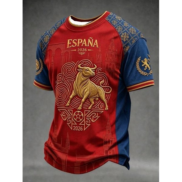 Bandera De La SeleccióN Nacional De EspañA 2026, Camiseta De FúTbol Para Aficionados, LeóN Retro 3D Secado RáPido Deporte Casual Camiseta Superior Para Hombre 2XL-image