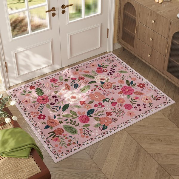 Wycieraczka WejśCie Do Domu MożNa Prać W Pralce Boho Kwiatowy MałY Dywanik AntypośLizgowy Niski WłOs Dywaniki Do Rzucania WystróJ Przedpokoju W Domu 40X60CM(1.3X2FT-image