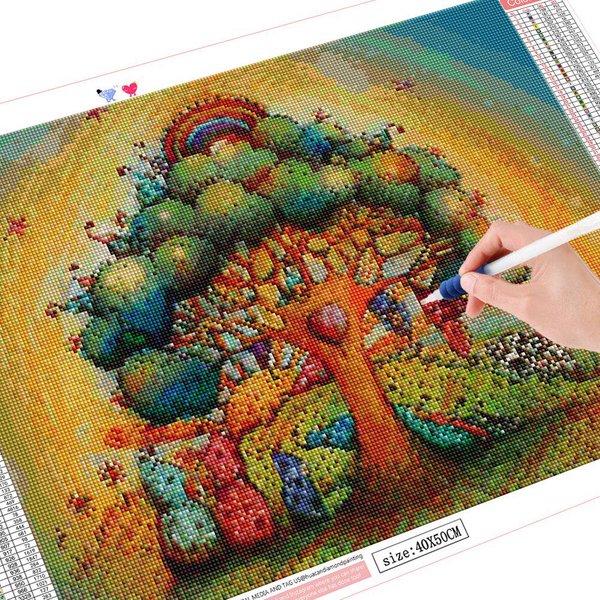 Pintura De Diamantes 5D ÁRbol Mosaico De Diamantes Paisaje Bordado Punto De Cruz DecoracióN Del Hogar Arte De Pared Full Square 20X30CM-image