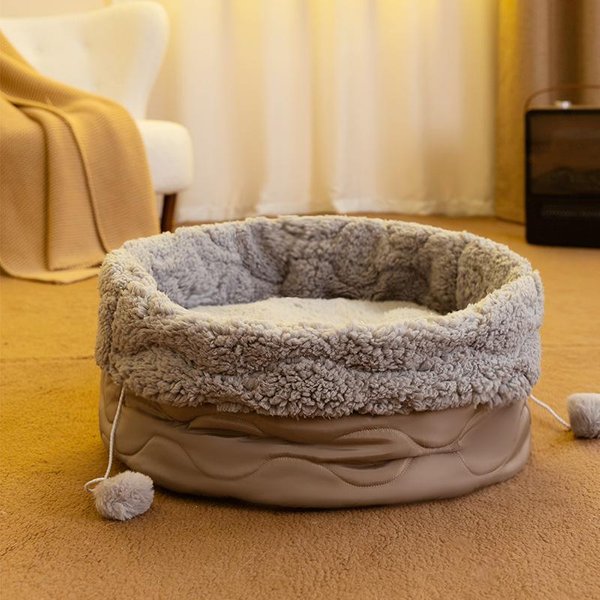 Nuevo Nido Para Gatos Y Perros Redondo Acolchado OtoñO E Invierno CáLido Nido Para Mascotas Cama Para Perros Alfombrilla Para Perros Cuatro Estaciones Tipo Cerrado M Gray-image