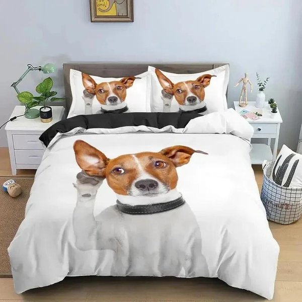 Juego De Cama De Perro Jack Russell Lindo De ImpresióN 3D Doble Individual King Funda De EdredóN EdredóN Funda De Almohada Dormitorio NiñOs NiñAs Adultos AU Double 180X210Cm-image