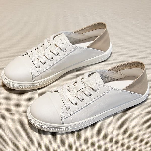 Zapatos Individuales Nuevos Para Combinar Con Todo Zapatos Blancos Para Mujeres Embarazadas Cuero Genuino Zapatillas De OtoñO Casuales Suela Blanda 40 White-image