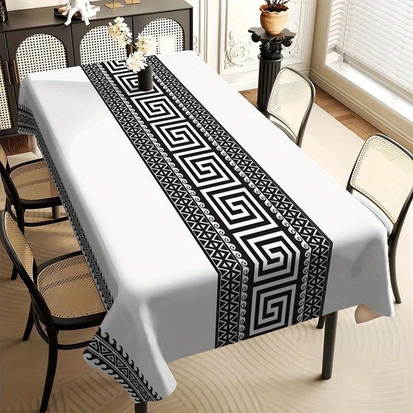 Mantel Rectangular Con Estampado GeoméTrico Blanco Y Negro Para DecoracióN De Mesa Estilo Bohemio Mantel Para Mesa De Cocina Y Comedor DecoracióN De Fiesta 100X160Cm-image