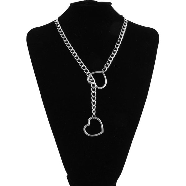 Naszyjnik ŁAńCuszek Serce Dla Kobiet Punk Rock MiłOść ŁAńCuszek Choker Naszyjnik Prezenty Regulowana BiżUteria Goth CLE 70CM Gray-image