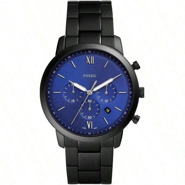 Reloj De Cuarzo Para Hombre - Esfera Negra De 44 Mm, Brazalete De Acero Inoxidable, Resistente Al Agua 50 M, Estilo Minimalista FS5698-image