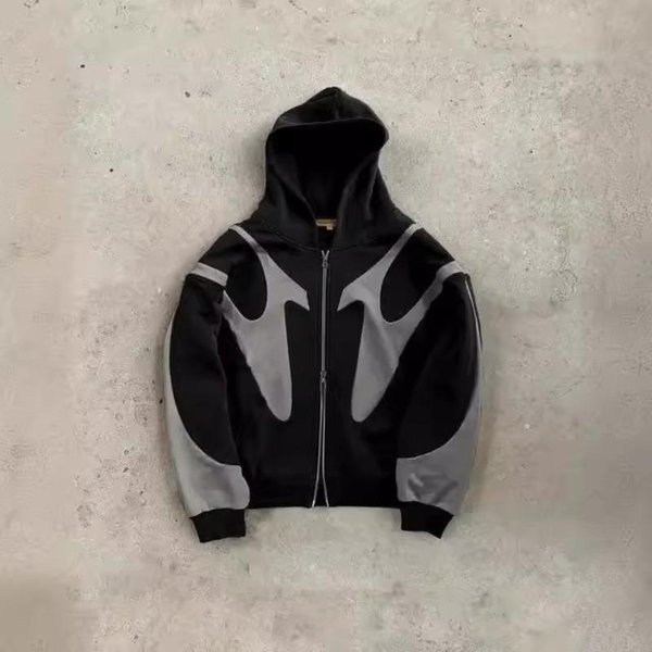 Europejska I AmerykańSka Jesienno-Zimowa Modna MęSka Nowa Bluza Z Kapturem Uliczna Hip-Hopowa Patchworkowa Drukowana Kurtka Bluza W Stylu Harajuku L Gray-image