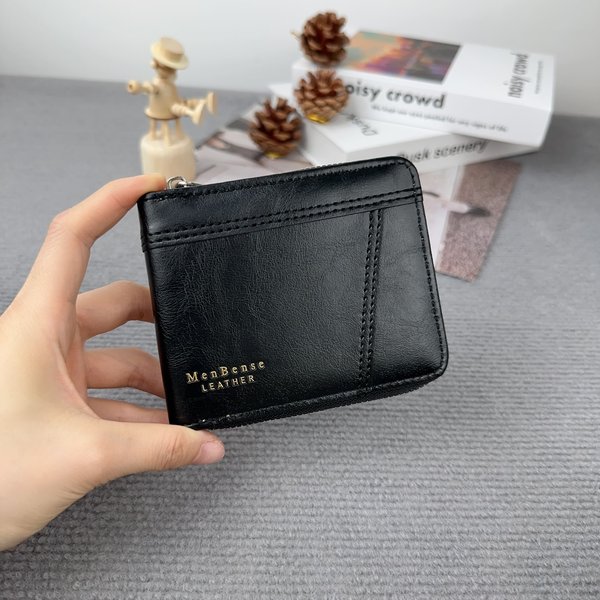Nueva Cartera De Negocios Para Hombre Cremallera CláSica Cosida Cartera Corta Multitarjeta Bolso Para Tarjetas De Gran Capacidad Cartera Cero-image