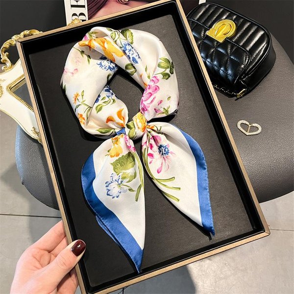 Druk 70Cm Jedwabny Satynowy Chustka Na GłOwę Kobiety Luksusowy WzóR Krawatka Szalik Kobieta WłOsy RęKa Nadgarstek Foulard Szal HidżAb Bandana Szaliki 70X70Cm-image