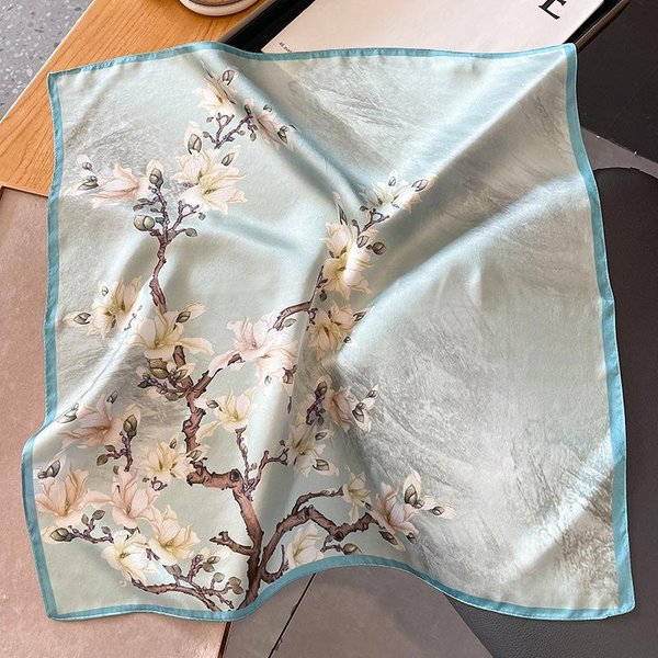 100% Prawdziwy Jedwabny Szalik Damski Kwadratowy Krawat Nadgarstkowe Szale Chusty Dla Pań Szale Foulard Pashmina Kobieta HidżAb Bandana Bufanda Real Silk 53X53Cm White-image