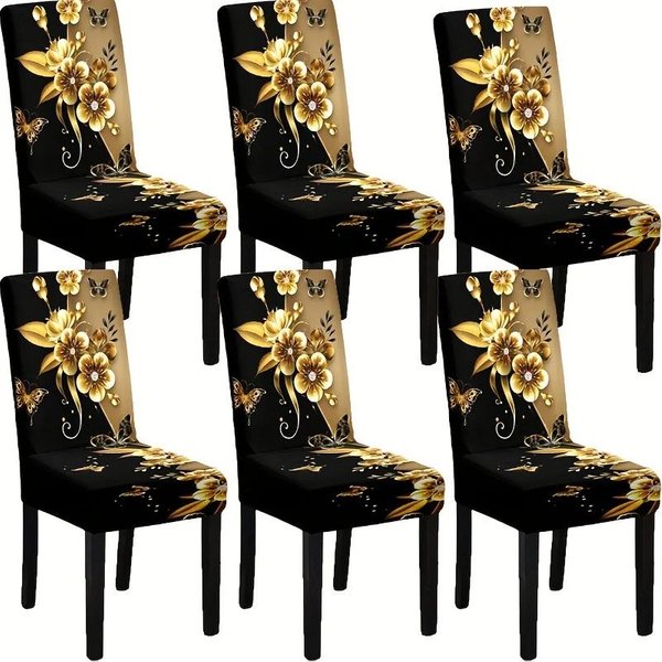 1PC Funda EláStica Estampada Para Silla De Comedor Funda EláStica Para Asiento Cubresillas Para Comedor Boda Hotel Banquete Oficina 6PC-image