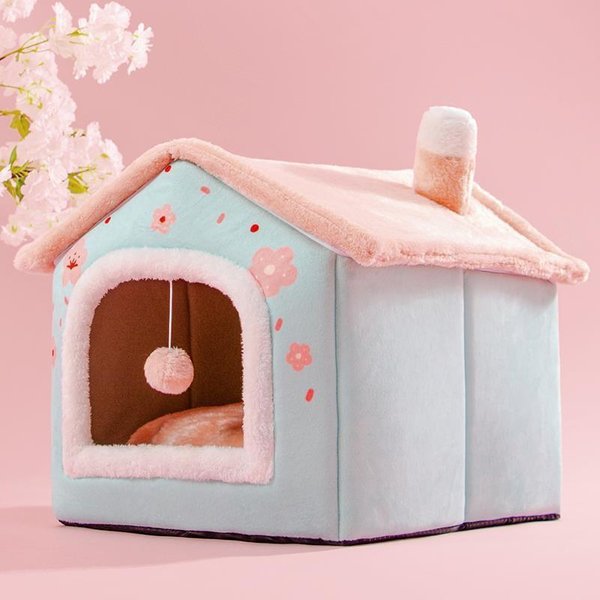 Cama Plegable Para Gatos Casa Para Perros Mascotas Invierno Villa Para Gatos Perrera Para Dormir Nido CáLido Removible Tiendas De CampañA Enclosed Cueva Sofá Suministros Para Mascotas M(34X40X35Cm)-image