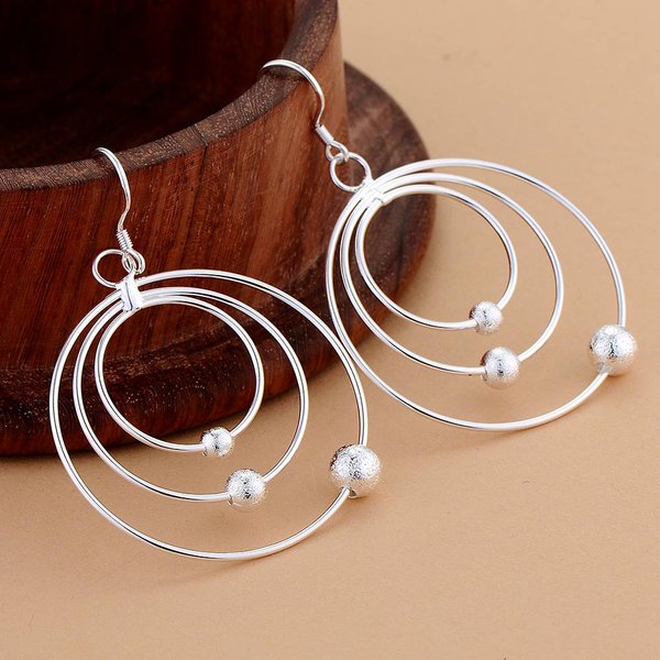 Pendientes De Aro De Plata De Ley 925 Con Tres CíRculos Y Cuentas Esmeriladas Charm JoyeríA Para Mujer Moda Boda Fiesta Regalo Jlfjlada Brown-image