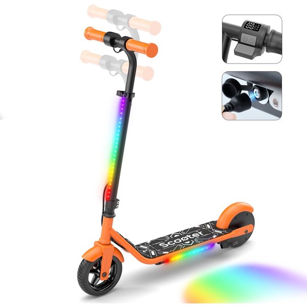 Patinete EléCtrico K2Pro Para NiñOs 150W BateríA 2.6Ah 3 Velocidades 5-16KM/H Luz Led Plataforma Y Manillar Carga MáXima 70KG Patinete EléCtrico Para NiñOs Naranja-image
