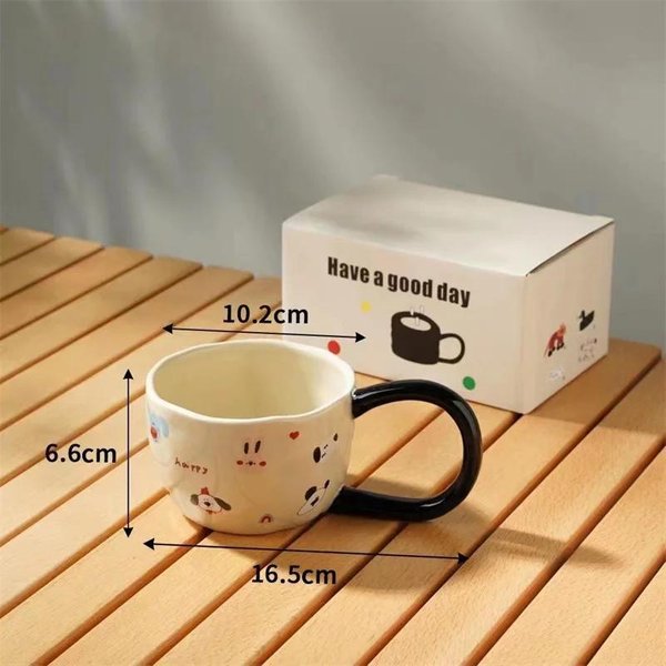 KreskóWka DużY Uchwyt Ceramiczny Kubek RęCznie SzczypnięTy Nieregularny ŁAdny Kubek Kawy PopołUdniowa Herbata Sok Mleko Kubki Dom Biuro Kubek Na Wodę 301-400Ml Beige-image