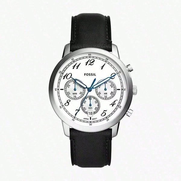 Reloj Fossil Neutra CronóGrafo Esfera Blanca Correa De Cuero Negra Cuarzo Para Hombre -FS6023 Blanco-image