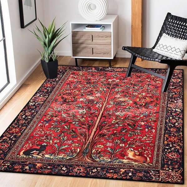 Alfombras Americanas De Lujo Para Sala De Estar DecoracióN Persia Dormitorio Mesita De Noche Alfombra De ÁRea Grande 200X400 Alfombra Antideslizante Lavable Para SalóN 60*90Cm Red-image