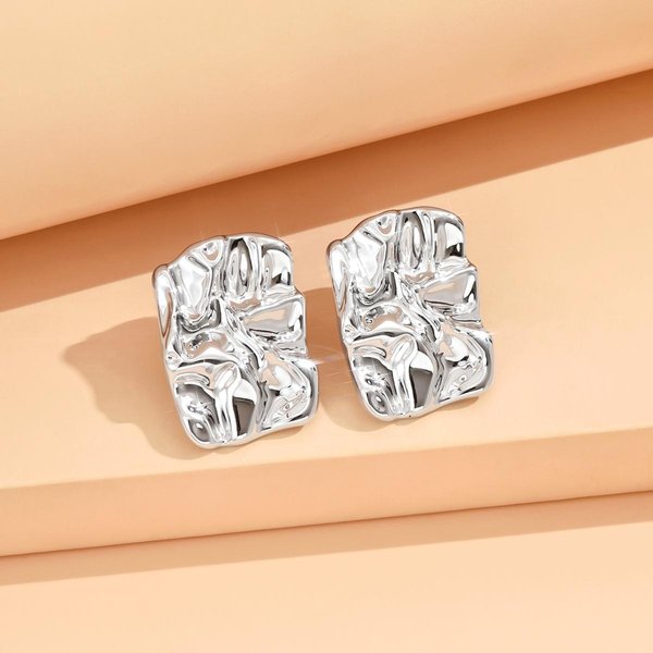 Pendientes Plisados Irregulares Para Mujer, Con Un DiseñO Nicho Y Cool, Accesorios De Pendientes Modernos Y VersáTiles. Plata-image