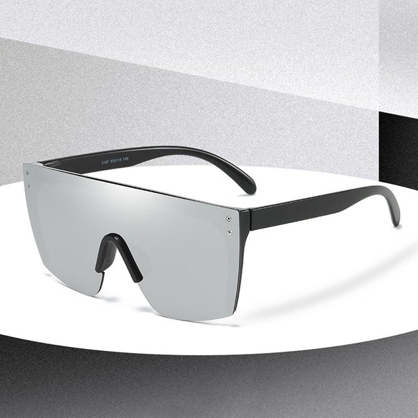 Gafas De Sol Para Hombre Espejadas Montura Grande Sin Marco Gafas De Sol Para Hombre Mujer Parte Superior Plana Pantalla Envolvente Cuadradas ProteccióN UV400 White-image