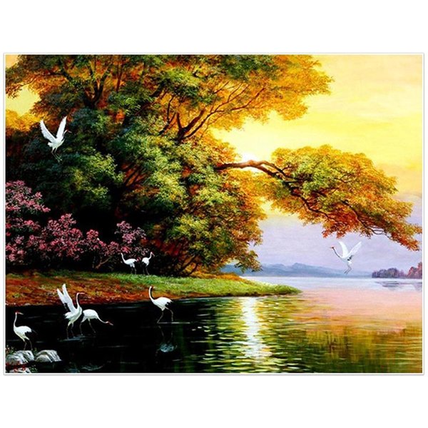Diament Malarstwo Krajobraz Wiosna 5D Diament Haft Mozaika ŚCiegu Zima WystróJ Domu Prezent 50X70CM-image