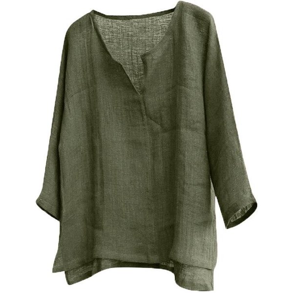 Nueva Camisa Holgada De Manga Larga De Verano Y Primavera Para Hombre, Camisa Informal De Manga Larga De Color SóLido, Camisetas Con Cuello En V, Talla S-5XL EU XL Verde-image