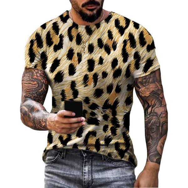 Camiseta Con Estampado 3D De Leopardo Para Hombre, Remera Informal De Manga Corta Con Cuello Redondo, Ropa Urbana Harajuku De Gran TamañO 4XL Black-image