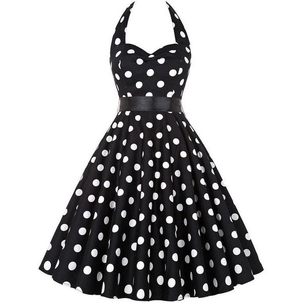Seksowna Retro Czerwona Sukienka W Kropki Audrey Hepburn Vintage Halter Dress 50S 60S Gothic Pin Up Sukienka Rockabilly Plus Rozmiar Szata XL-image